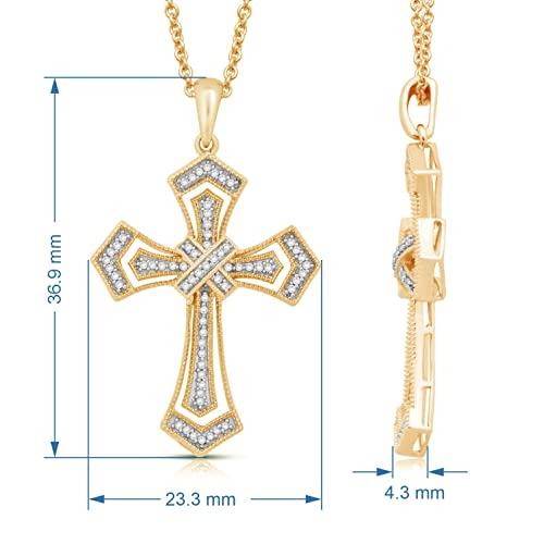 【並行輸入品】Jewelili ゴールドメッキシルバー&スターリングシルバー 1/5カラット 天然ホワイトラウンドダイヤモンド クロスペンダント_4