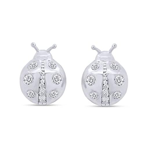 【並行輸入品】1/7 Cttw 天然ダイヤモンド ベゼルセット てんとう虫 スタッドピアス 女性用 14Kゴールドオーバースターリングシルバー，_4