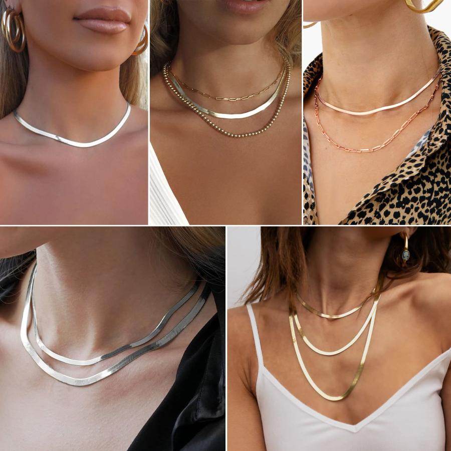 【並行輸入品】FOCALOOK Link Layered Necklaces Gold Layering Snake Chain Choker_3