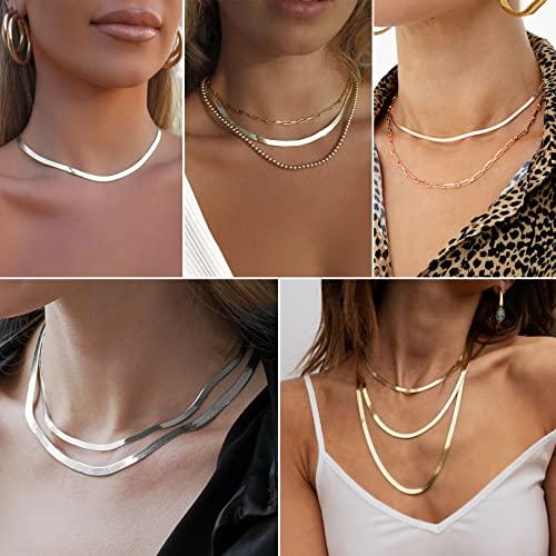 【並行輸入品】FOCALOOK Link Layered Necklaces Gold Layering Snake Chain Choker_4