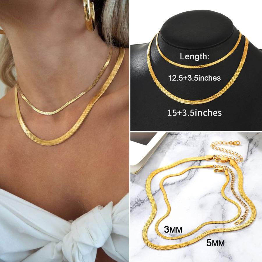 【並行輸入品】FOCALOOK Link Layered Necklaces Gold Layering Snake Chain Choker_6