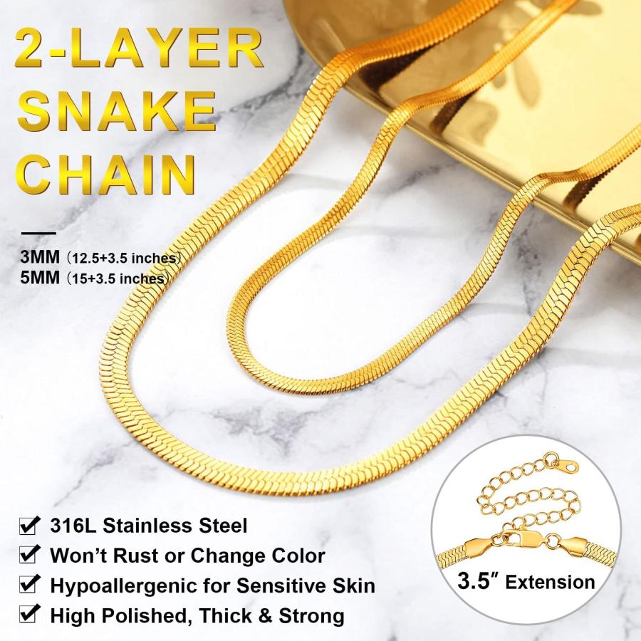 【並行輸入品】FOCALOOK Link Layered Necklaces Gold Layering Snake Chain Choker_9