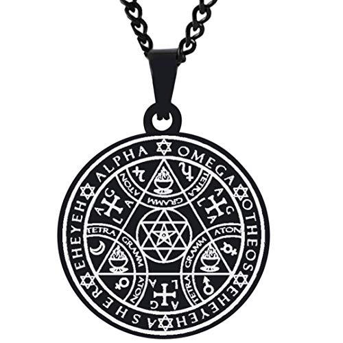 Dacai Black Plated Enochian Angel Magic Amulet, Alpha and Omega 