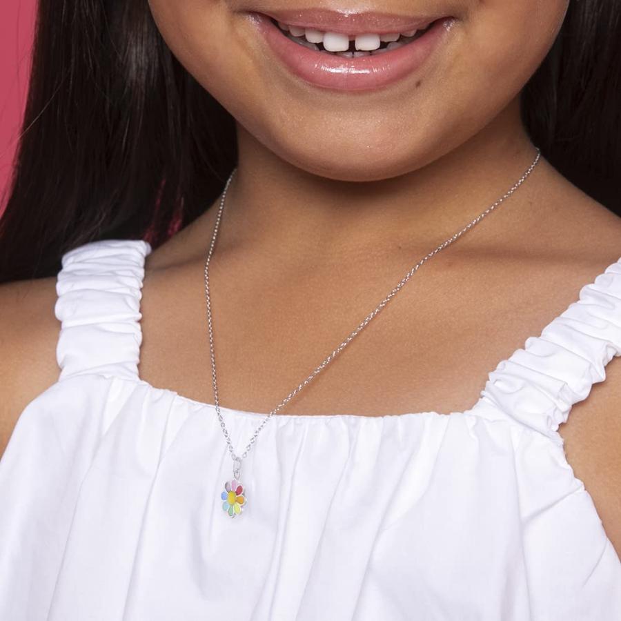 【並行輸入品】925スターリングシルバー マルチカラーレインボーデイジーフラワーペンダントネックレス 小さな女の子&プレティーン向け 16インチの画像
