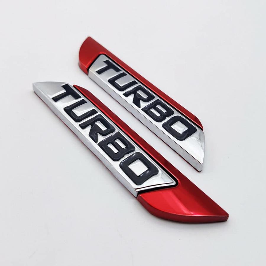 【並行輸入品】レッド 3D ターボ ロゴ 車 SUV ボディ フェンダー エンブレム バッジ メタル ステッカー デカール レッド 2個 2Pcの画像