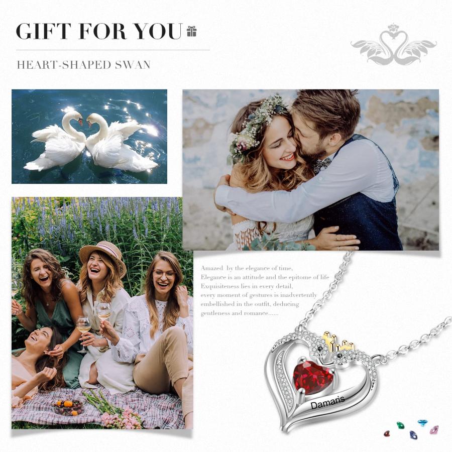 【並行輸入品】Zomodia Personalized Swan Necklace， Simulated Birthstone Necklac