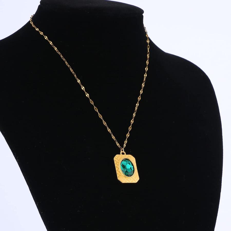 【並行輸入品】KJEE ゴールド ゴージャス グリーン レッド クリスタル キュービック ペンダント ネックレス ジェム 幾何学 高光沢 テクスの画像