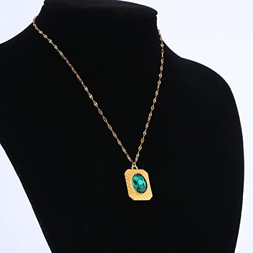 【並行輸入品】KJEE ゴールド ゴージャス グリーン レッド クリスタル キュービック ペンダント ネックレス ジェム 幾何学 高光沢 テクスの画像