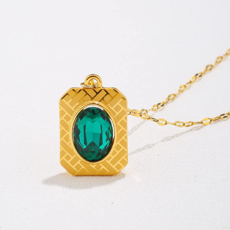 【並行輸入品】KJEE ゴールド ゴージャス グリーン レッド クリスタル キュービック ペンダント ネックレス ジェム 幾何学 高光沢 テクスの画像