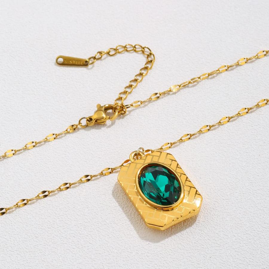 【並行輸入品】KJEE ゴールド ゴージャス グリーン レッド クリスタル キュービック ペンダント ネックレス ジェム 幾何学 高光沢 テクスの画像