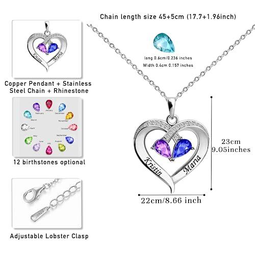 【並行輸入品】AGISLONE 名前入りハートネックレス レディース 誕生石2個付き カップルペンダント ラブネックレス 妻 ガールフレンド 親