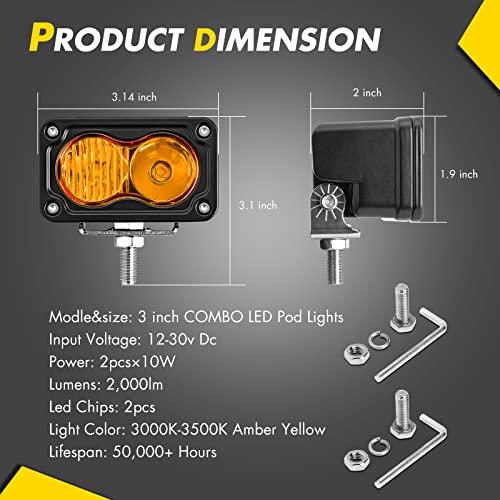 【並行輸入品】ANGU OFFROAD アンバー LED コンボ ポッドライト 2個 3インチ CREE LED フォグライト 40W イエロー_4