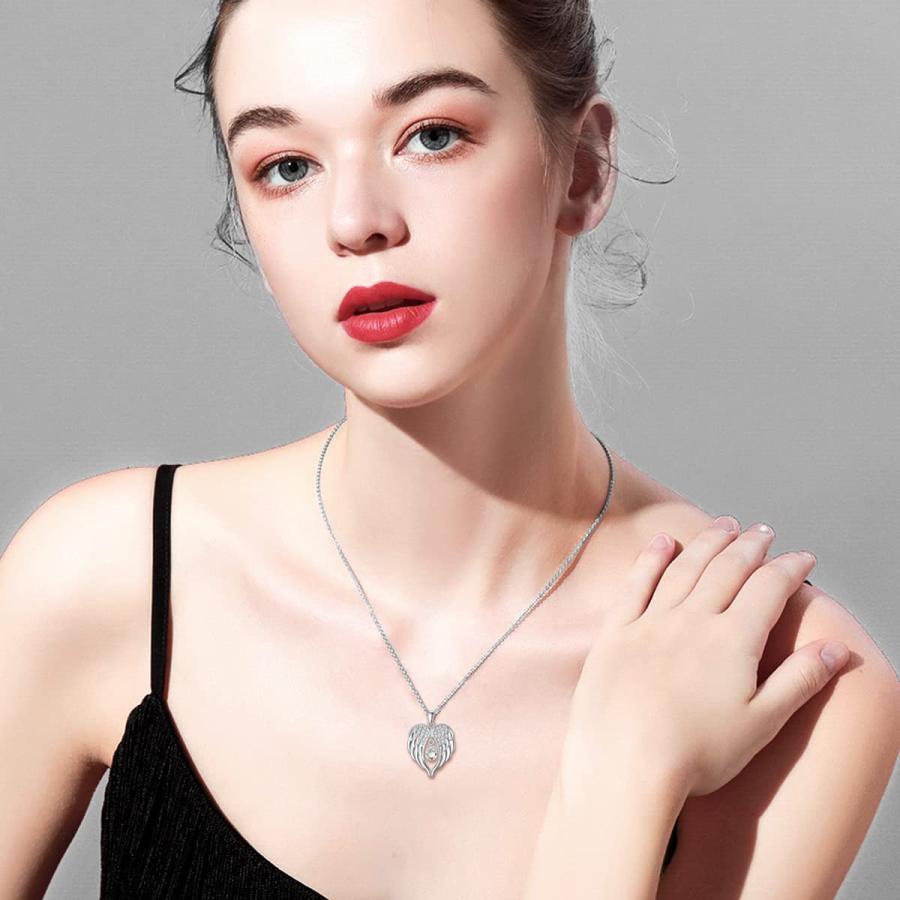 【並行輸入品】天使の翼ネックレス スターリングシルバー 守護天使の翼ネックレス クリスタルジュエリー付き 女性や女の子へのギフトに Plesitの画像