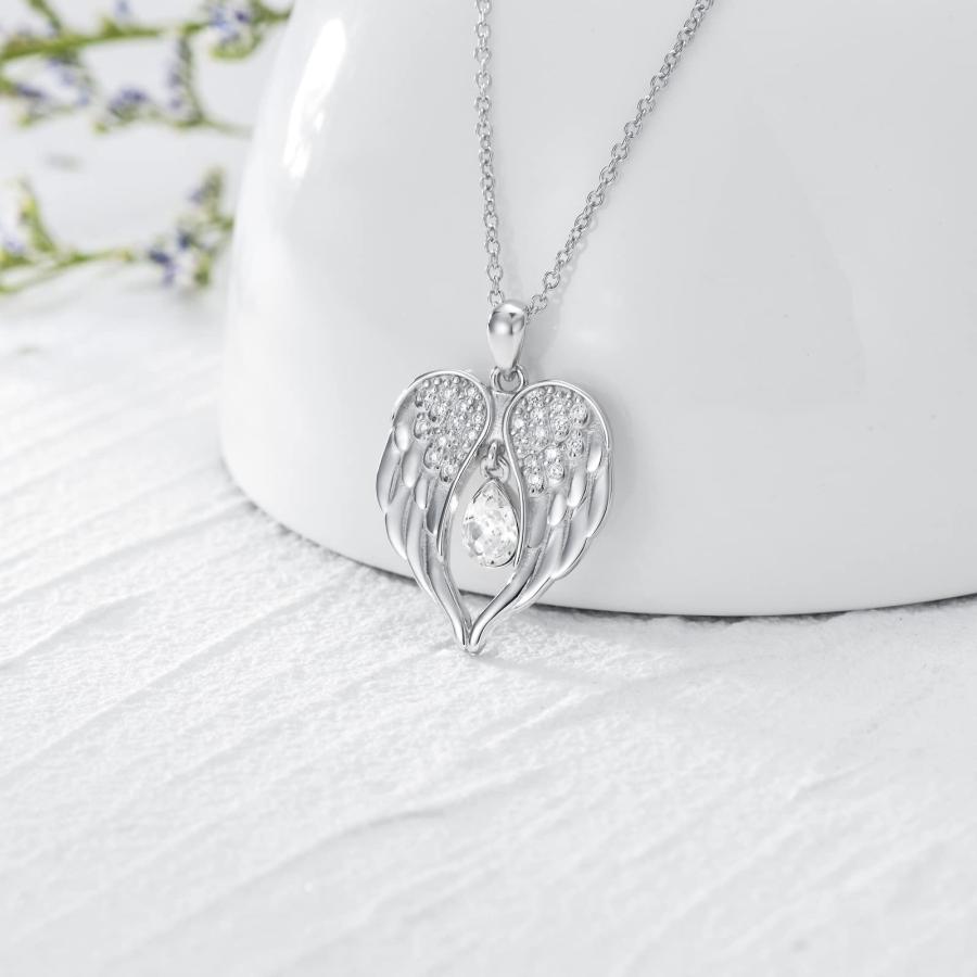 【並行輸入品】天使の翼ネックレス スターリングシルバー 守護天使の翼ネックレス クリスタルジュエリー付き 女性や女の子へのギフトに Plesitの画像