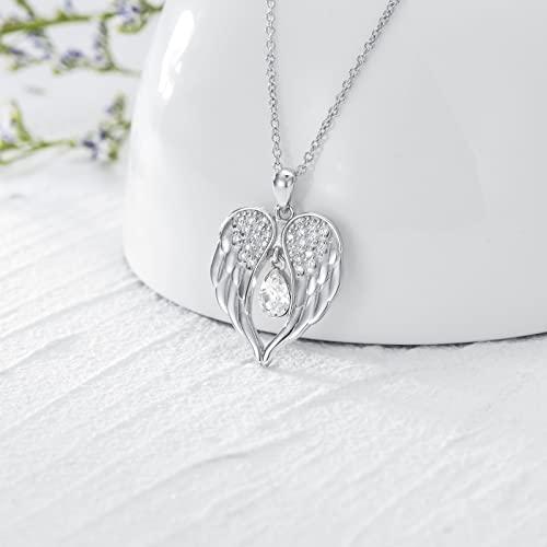 【並行輸入品】天使の翼ネックレス スターリングシルバー 守護天使の翼ネックレス クリスタルジュエリー付き 女性や女の子へのギフトに Plesitの画像
