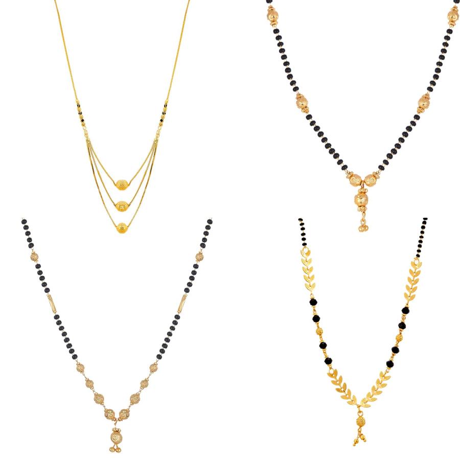 【並行輸入品】Zeneme Jewellery 金メッキ 4つのマンガルスートラ タンマニヤ ナラプサルネックレスペンダント ブラックビーズ ゴ_2