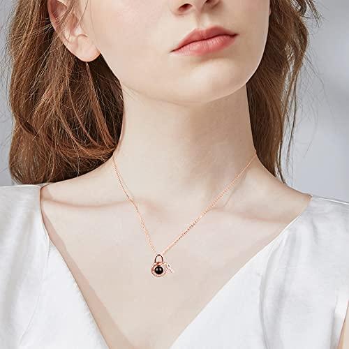 【並行輸入品】Jinlinjew Personalized Lock Necklace for Women Custom Photo Name_4