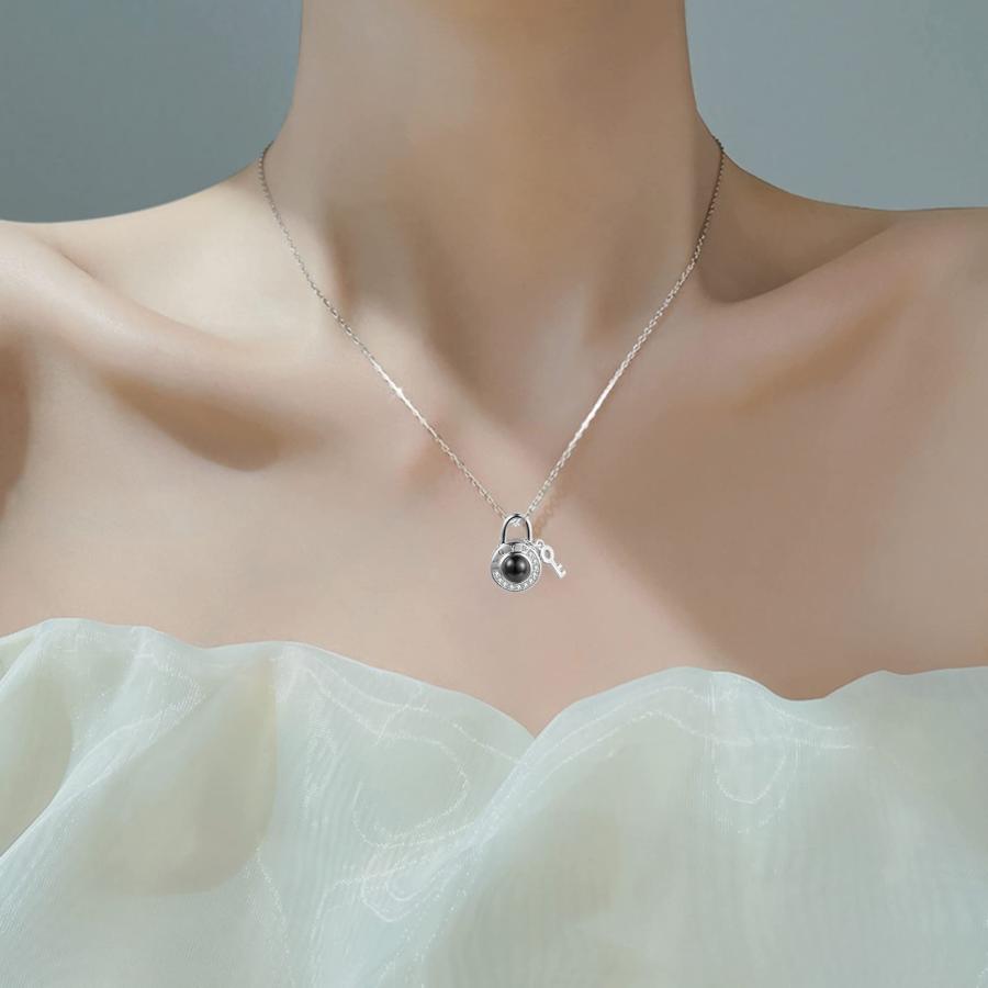 【並行輸入品】Jinlinjew Personalized Lock Necklace for Women Custom Photo Name_6