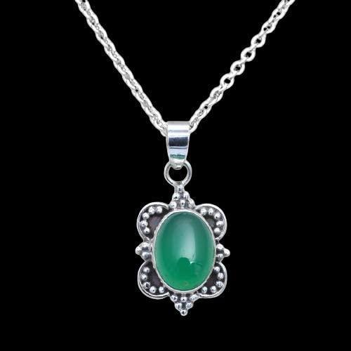 【並行輸入品】DESIGN HUB Oval Cabochon Natural Green Onyx (5.37 Cts) Pendant N_2