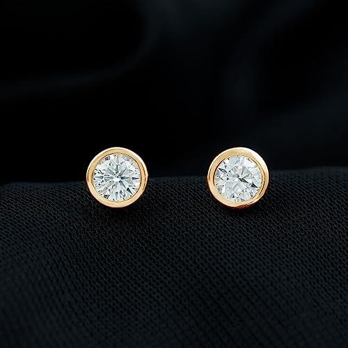 【並行輸入品】ラウンドカットモイサナイトソリティアスタッドイヤリングの女性| D VS1品質, 14Kイエローゴールド Moissanite Sの画像