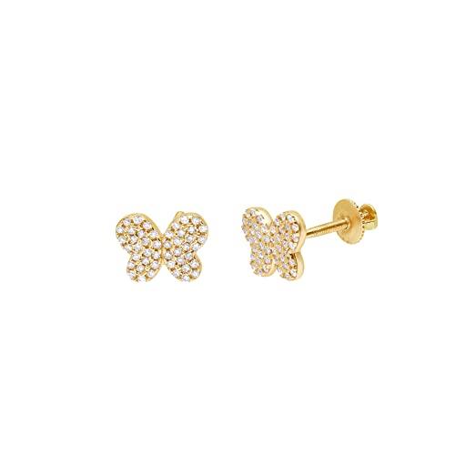 【並行輸入品】14K ソリッドゴールド ラウンドホワイト天然ダイヤモンド バタフライイヤリング スタッドピアス 0.23カラット ダイヤモンドイの画像