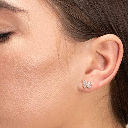【並行輸入品】14K ソリッドゴールド ラウンドホワイト天然ダイヤモンド バタフライイヤリング スタッドピアス 0.23カラット ダイヤモンドイの画像