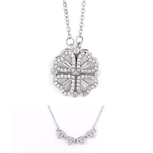 【並行輸入品】Drawelry 925 シルバーネックレス 女の子用 四つ葉のクローバー 磁気折りたたみハート形鎖骨チョーカーペンダント マルチの画像