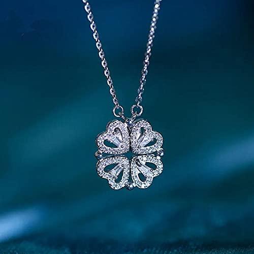 【並行輸入品】Drawelry 925 シルバーネックレス 女の子用 四つ葉のクローバー 磁気折りたたみハート形鎖骨チョーカーペンダント マルチの画像