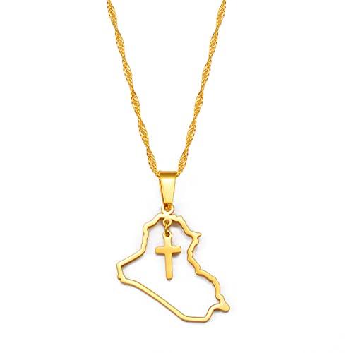 【並行輸入品】RIQWOUQT Women's Necklaces，Heart Iraq Map and Cross Pendant Neck