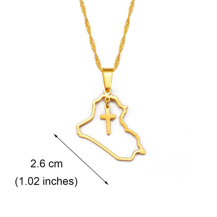 【並行輸入品】RIQWOUQT Women's Necklaces，Heart Iraq Map and Cross Pendant Neck