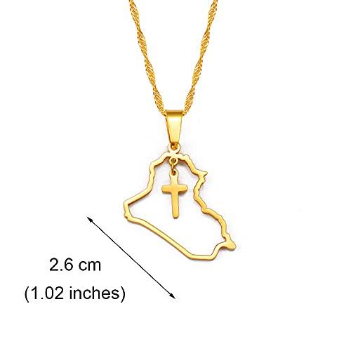 【並行輸入品】RIQWOUQT Women's Necklaces，Heart Iraq Map and Cross Pendant Neck