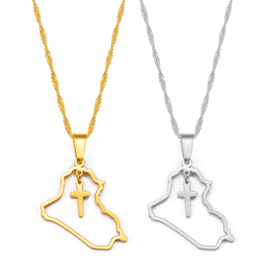 【並行輸入品】RIQWOUQT Women's Necklaces，Heart Iraq Map and Cross Pendant Neck