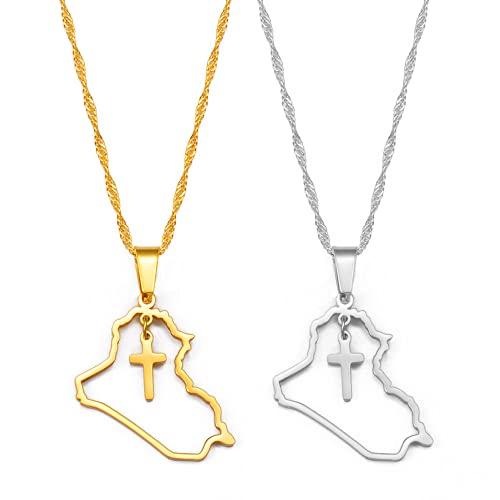 【並行輸入品】RIQWOUQT Women's Necklaces，Heart Iraq Map and Cross Pendant Neck