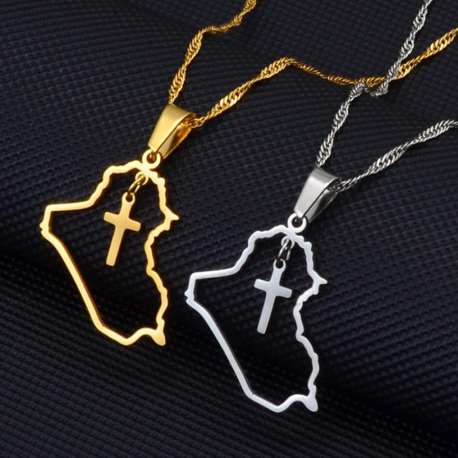 【並行輸入品】RIQWOUQT Women's Necklaces，Heart Iraq Map and Cross Pendant Neck