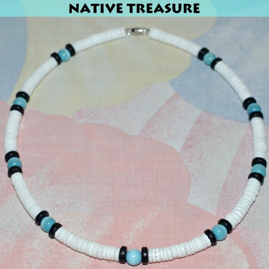 【並行輸入品】Native Treasure 16インチ メンズ/レディース ホワイトクラムハイシェプカシェルネックレス ブルーキャットアイ ブ_3