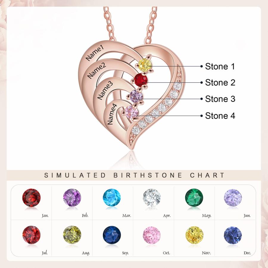 【並行輸入品】Jeweidea Personalized Heart Necklace with 2 4 Simulated Birthsto_3