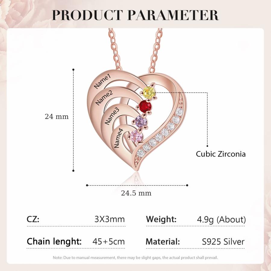 【並行輸入品】Jeweidea Personalized Heart Necklace with 2 4 Simulated Birthsto_6