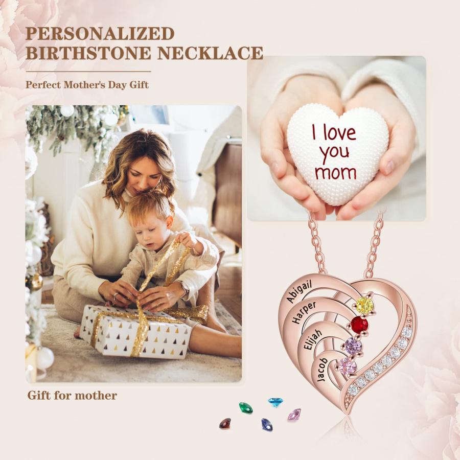 【並行輸入品】Jeweidea Personalized Heart Necklace with 2 4 Simulated Birthsto_9