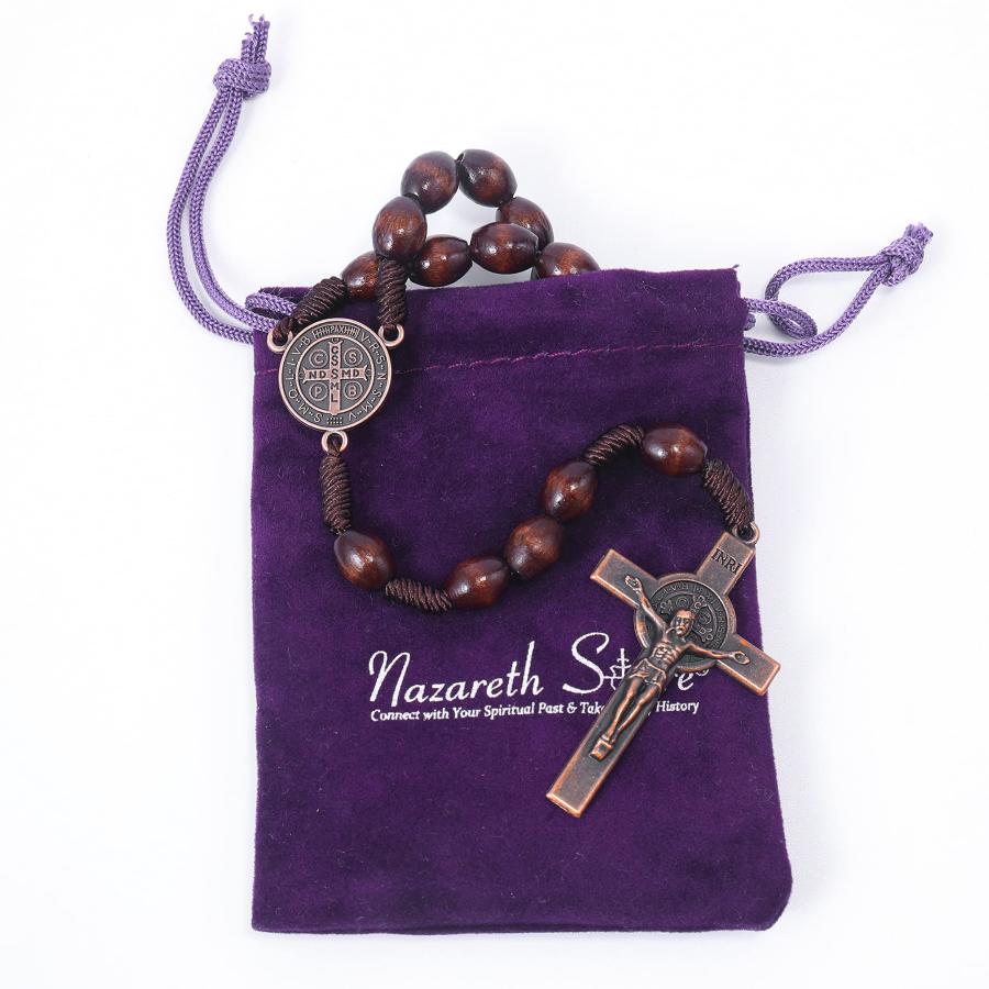 【並行輸入品】Nazareth Store 聖ベネディクト 木製ビーズ ロザリオネックレス コードビーズ カトリックロザリオ 聖人メダル ブロン_6