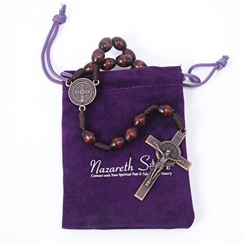 【並行輸入品】Nazareth Store 聖ベネディクト 木製ビーズ ロザリオネックレス コードビーズ カトリックロザリオ 聖人メダル ブロン_7