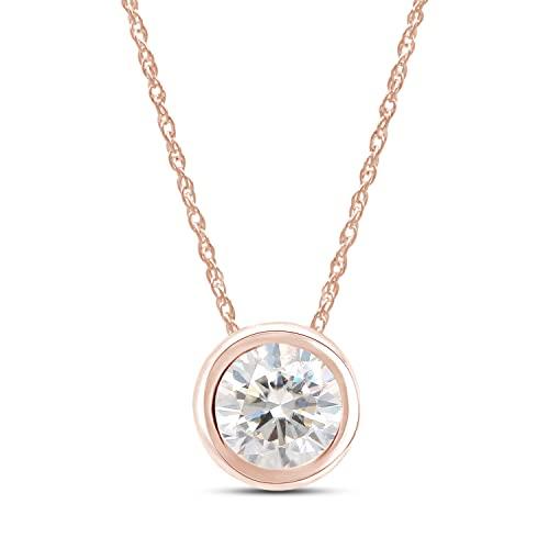 【並行輸入品】SAVEARTH DIAMONDS 1カラット 6.5mm ラウンドカット 人工モアッサナイトダイヤモンドベゼルセット ソリティアの画像