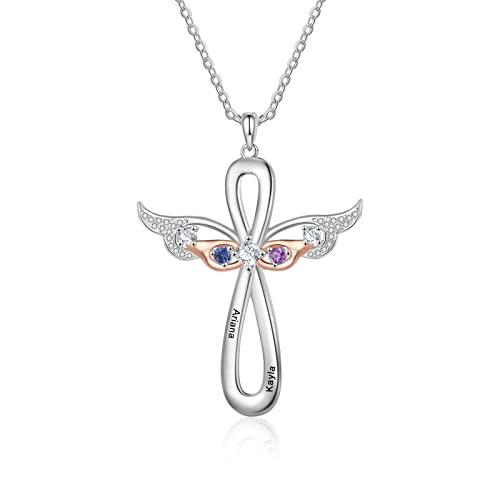 【並行輸入品】lagofit Personalizd 1 5 Names Angel Wings Cross Necklace for Wom