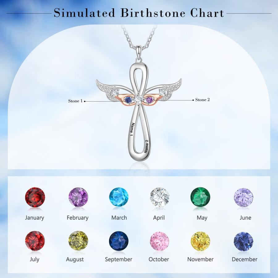 【並行輸入品】lagofit Personalizd 1 5 Names Angel Wings Cross Necklace for Wom