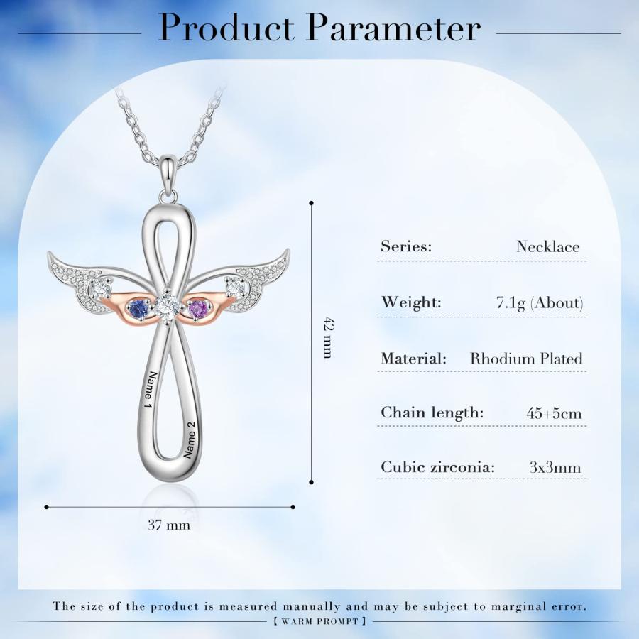 【並行輸入品】lagofit Personalizd 1 5 Names Angel Wings Cross Necklace for Wom