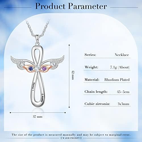 【並行輸入品】lagofit Personalizd 1 5 Names Angel Wings Cross Necklace for Wom