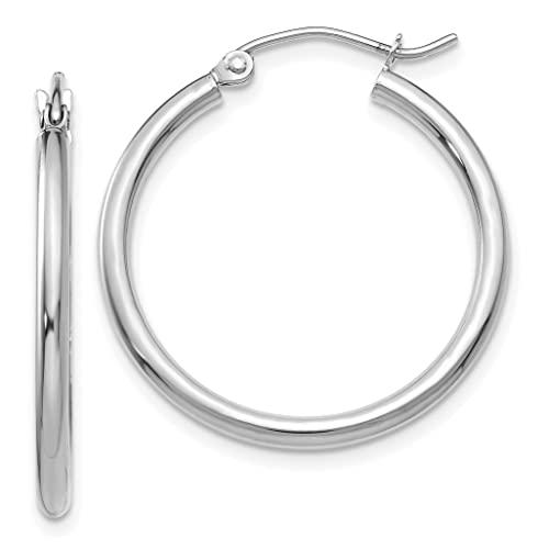 【並行輸入品】Saris and Things 10K White Gold Polished 2mm Lightweight Hoop Eaの画像