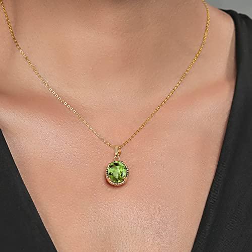 【並行輸入品】[Gem Stone King] 3カラット 天然石 ペリドット ネックレス シルバー925 18金 イエローゴールド 加工 8月の画像