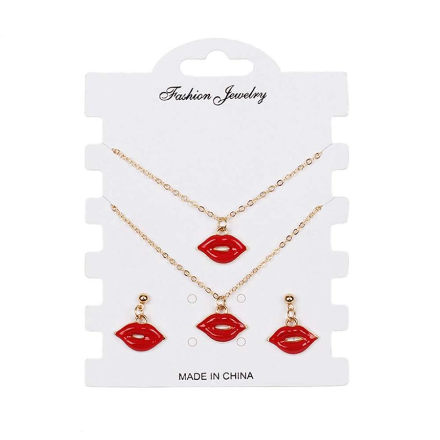 【並行輸入品】レッド リップ ネックレス ペンダント 口 キス 唇 ブレスレット リップ ダングル スタッド イヤリング セット レディース ガの画像