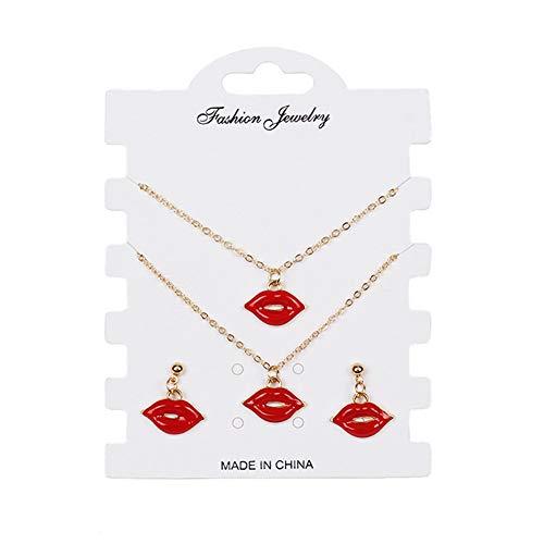 【並行輸入品】レッド リップ ネックレス ペンダント 口 キス 唇 ブレスレット リップ ダングル スタッド イヤリング セット レディース ガの画像