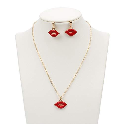 【並行輸入品】レッド リップ ネックレス ペンダント 口 キス 唇 ブレスレット リップ ダングル スタッド イヤリング セット レディース ガの画像
